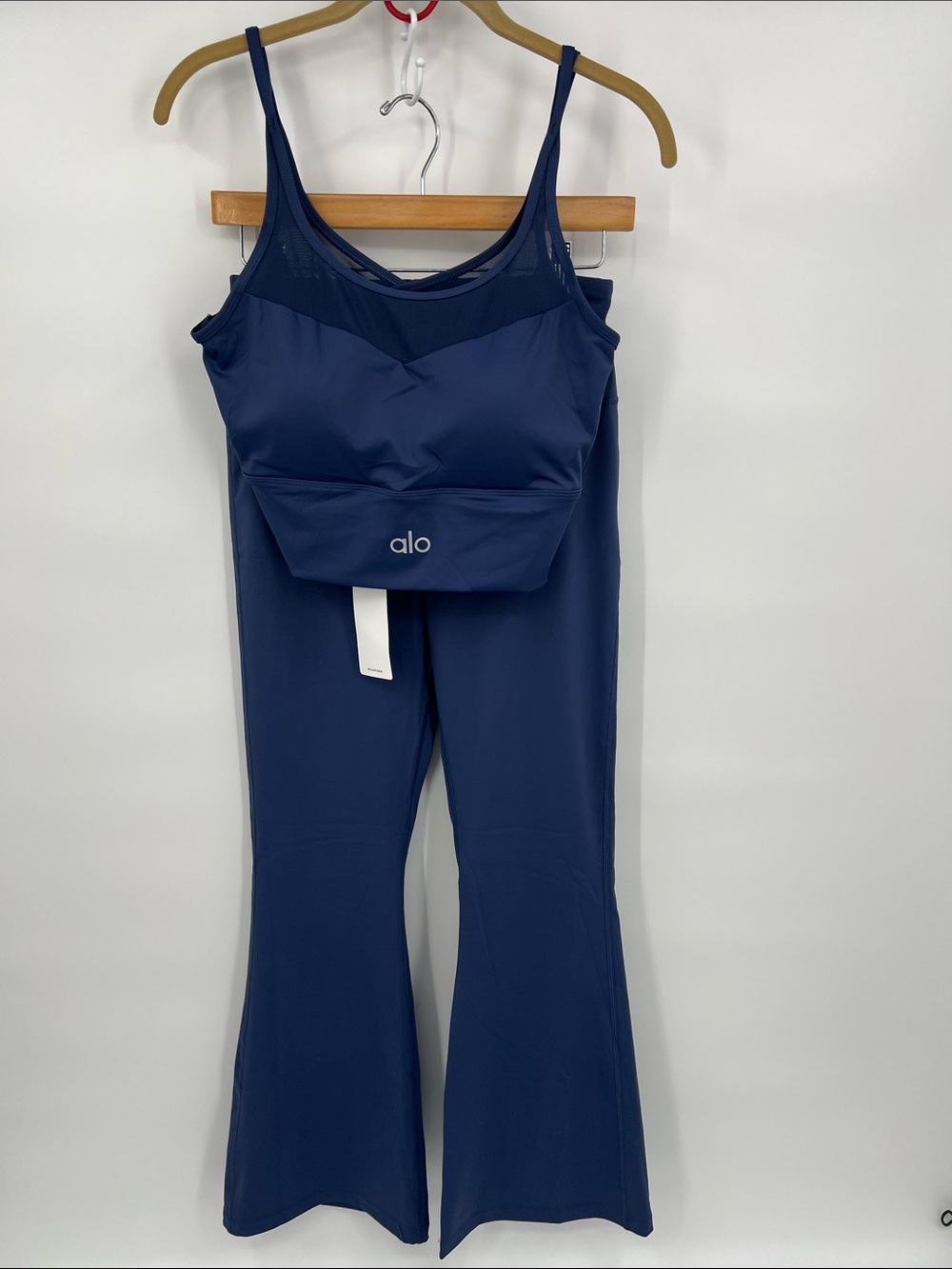 ALO Yoga Navy Flared Pants with Mesh Sports Bra